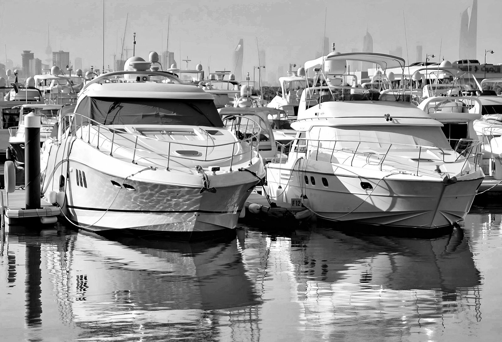 Vessels moored in an urban marina
