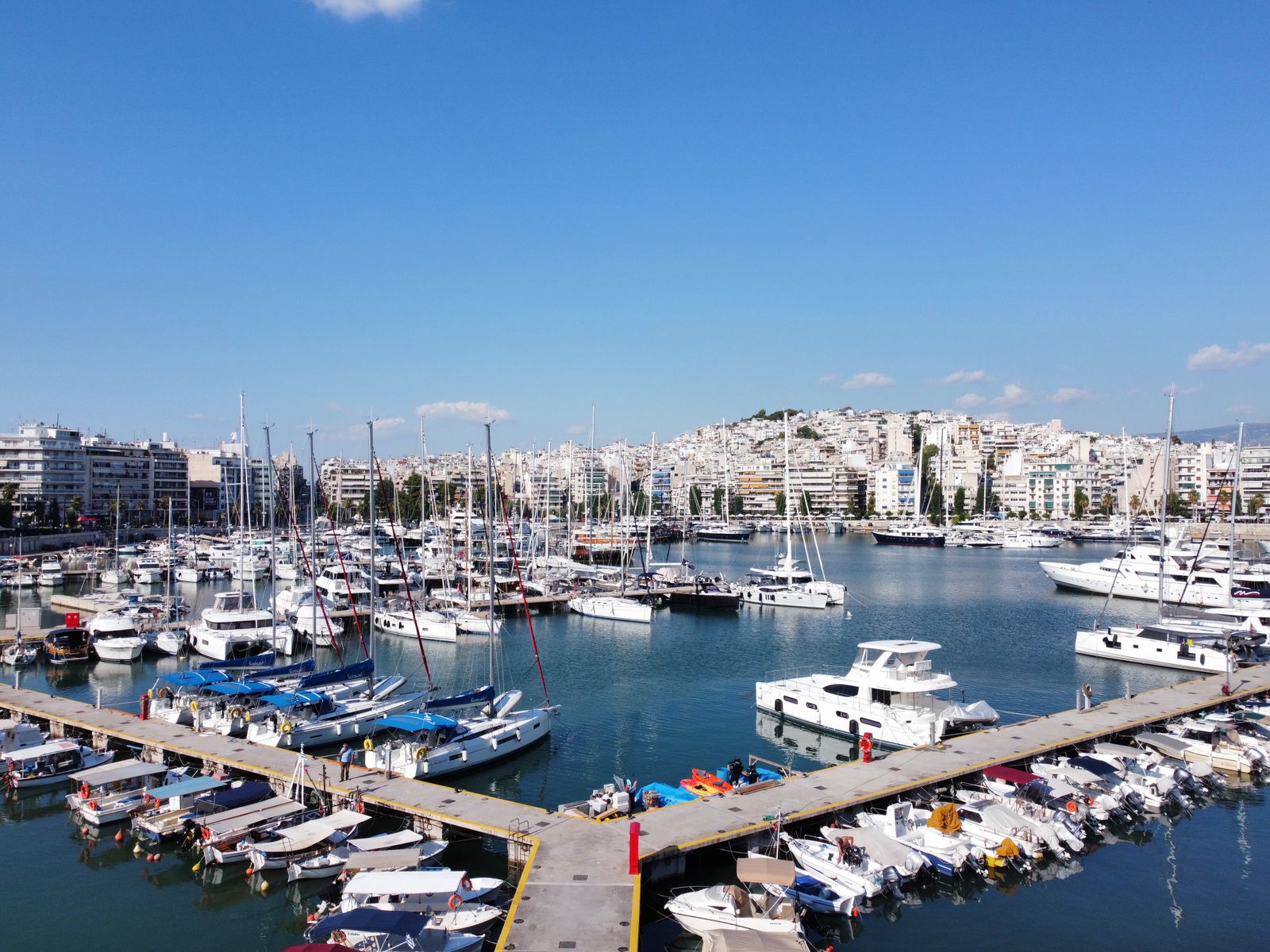 Busy harbor on a clear day